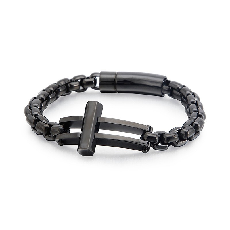 Bracelet Chaîne En Titane Noir Carré Crucifix Bracelet Chaîne En Titane Noir Carré Crucifix