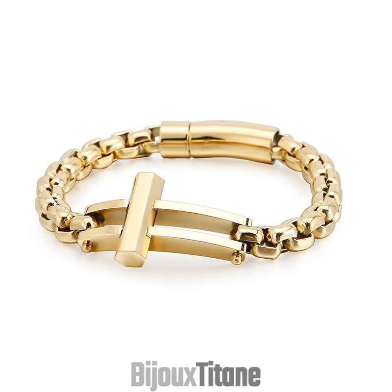 Bracelet Chaîne En Titane Carré Croisé Pour Homme