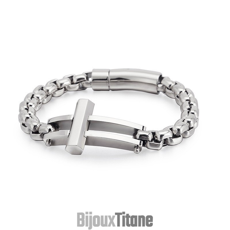 Bracelet Chaîne En Titane Carré Croisé Pour Homme
