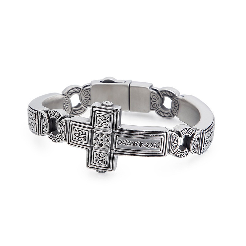 Bracelet Chic En Titane Avec Croix Courbée Pour Homme Bracelet Chic En Titane Avec Croix Courbée Pour Homme