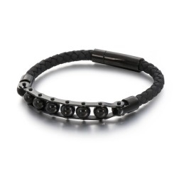 Bracelets En Cuir Tressé Pour Hommes Avec Perles Rondes Tendance