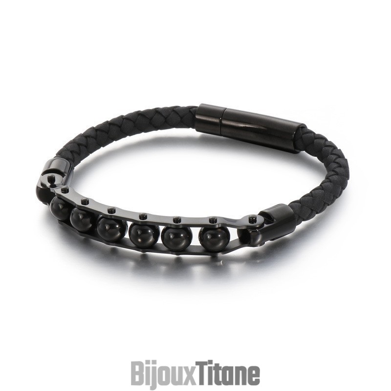 Bracelets En Cuir Tressé Pour Hommes Avec Perles Rondes Tendance
