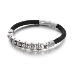 Bracelets En Cuir Tressé Pour Hommes Avec Perles Rondes Tendance