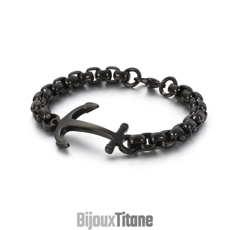 Bracelet Tendance En Titane Noir Avec Ancre De Bateau Bracelet Tendance En Titane Noir Avec Ancre De Bateau