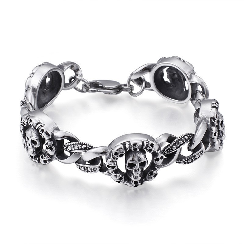 Bracelet Tête De Mort En Titane Tendance Pour Homme Bracelet Tête De Mort En Titane Tendance Pour Homme