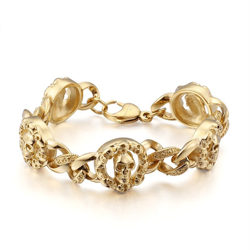 Bracelet Tête De Mort En Titane Tendance Pour Homme Bracelet Tête De Mort En Titane Tendance Pour Homme