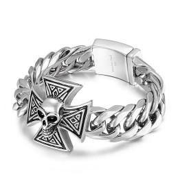 Bracelet Homme Cool Avec Tête De Mort Et Croix