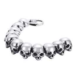 Bracelet Tendance En Titane Poli Pour Homme, Motif Tête De Mort Et Os Croisés