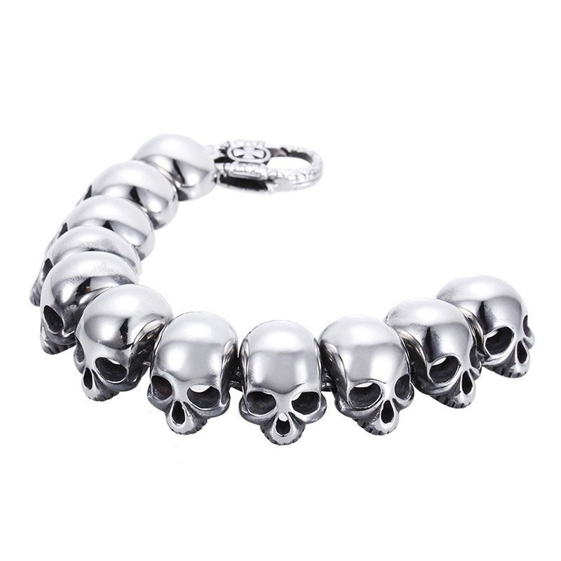Bracelet Tendance En Titane Poli Pour Homme, Motif Tête De Mort Et Os Croisés Bracelet Tendance En Titane Poli Pour Homme, Motif Tête De Mort Et Os Croisés