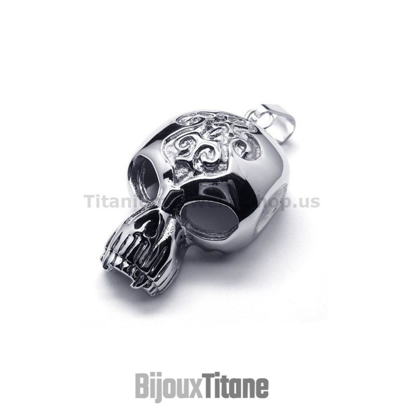 Pendentif Tête De Mort En Titane Pur - Chaîne Offerte Pendentif Tête De Mort En Titane Pur - Chaîne Offerte