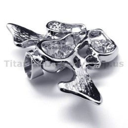 Pendentif En Titane Pur À Trois Têtes De Mort Avec Ailes - Chaîne Offerte