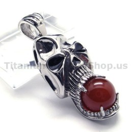 Pendentif Tête De Mort En Titane Pur Avec Boule En Rubis - Chaîne Offerte