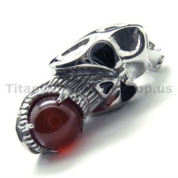 Pendentif Tête De Mort En Titane Pur Avec Boule En Rubis - Chaîne Offerte