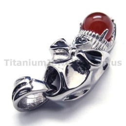 Pendentif Tête De Mort En Titane Pur Avec Boule En Rubis - Chaîne Offerte