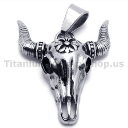 Pendentif Vintage En Titane Avec Tête De Mort De Buffle Amérindienne - Chaîne Offerte