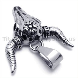 Pendentif Vintage En Titane Avec Tête De Mort De Buffle Amérindienne - Chaîne Offerte