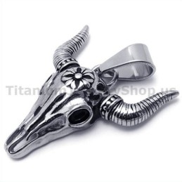 Pendentif Vintage En Titane Avec Tête De Mort De Buffle Amérindienne - Chaîne Offerte