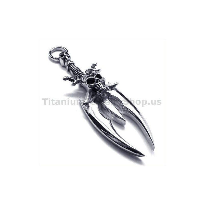 Pendentif En Titane Motif Crâne D'Épée - Chaîne Offerte Pendentif En Titane Motif Crâne D'Épée - Chaîne Offerte