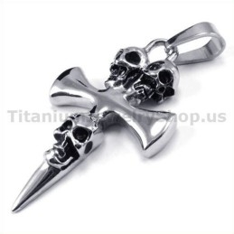 Pendentif Croix En Titane Pur Avec Motif Tête De Mort - Chaîne Offerte