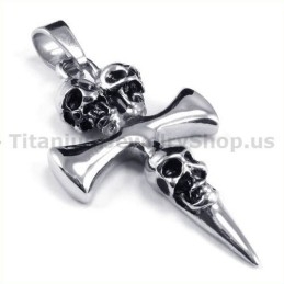 Pendentif Croix En Titane Pur Avec Motif Tête De Mort - Chaîne Offerte