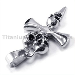 Pendentif Croix En Titane Pur Avec Motif Tête De Mort - Chaîne Offerte