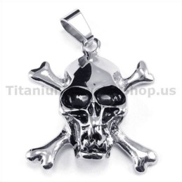Pendentif Tête De Mort Croisée En Titane - Chaîne Offerte
