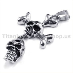 Pendentif Croix En Titane À Deux Têtes De Mort - Chaîne Offerte