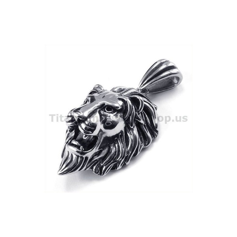 Pendentif Tête De Lion En Titane - Chaîne Offerte