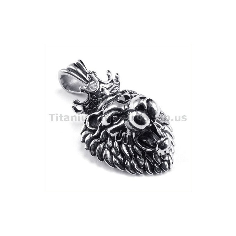Pendentif Tête De Roi Lion En Titane - Chaîne Offerte Pendentif Tête De Roi Lion En Titane - Chaîne Offerte