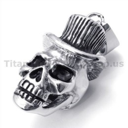Pendentif Tête De Mort En Titane Avec Chapeau - Chaîne Offerte