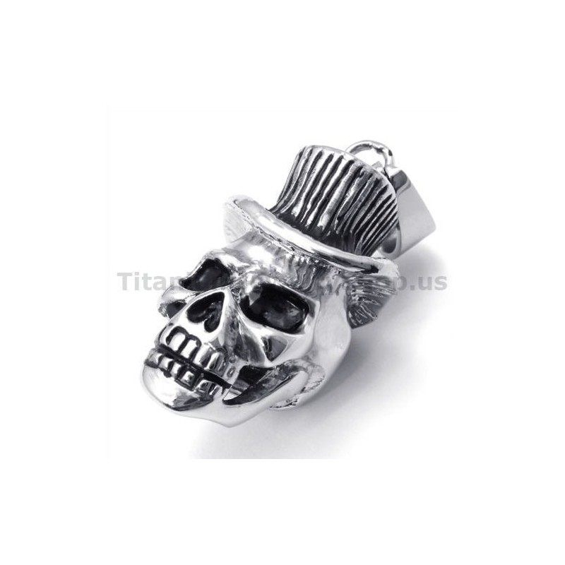 Pendentif Tête De Mort En Titane Avec Chapeau - Chaîne Offerte Pendentif Tête De Mort En Titane Avec Chapeau - Chaîne Offerte