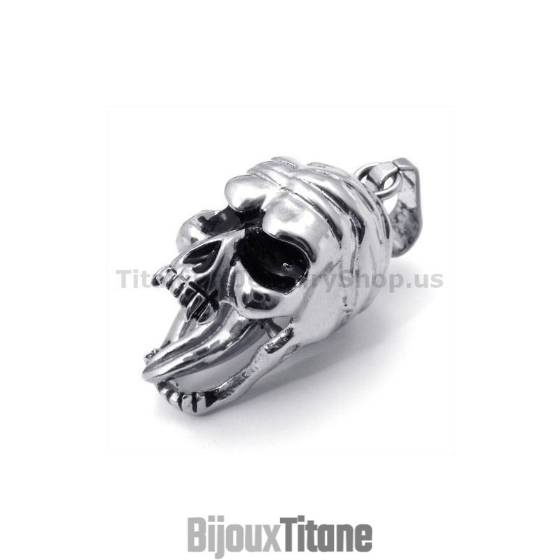 Pendentif Tête De Mort En Titane Avec Languette Mobile - Chaîne Offerte