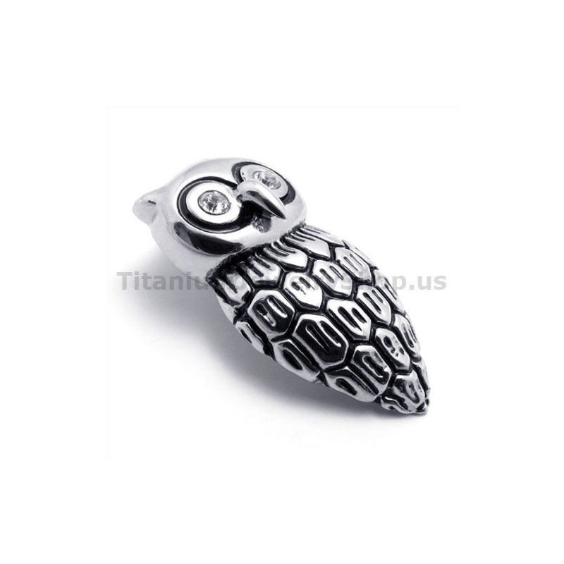 Pendentif Hibou En Titane Avec Diamant - Chaîne Offerte