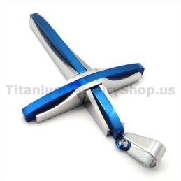 Pendentif Croix En Titane Bleu - Chaîne Offerte