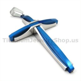 Pendentif Croix En Titane Bleu - Chaîne Offerte