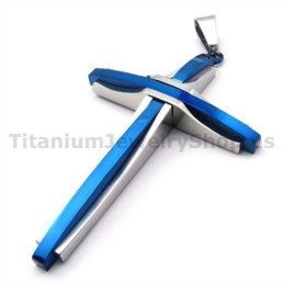 Pendentif Croix En Titane Bleu - Chaîne Offerte
