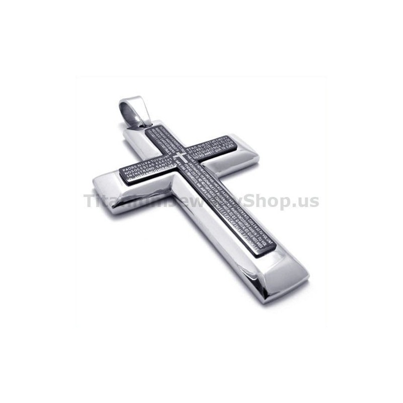 Pendentif Croix Noir En Titane Pur À Deux Couches - Chaîne Offerte Pendentif Croix Noir En Titane Pur À Deux Couches - Chaîne Offerte