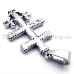 Pendentif Croix Caravaca En Titane Avec Deux Anges - Chaîne Offerte