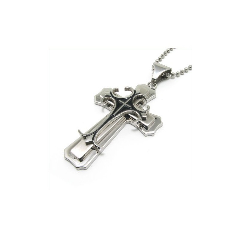 Pendentif Croix En Titane Pur À 2 Couches Pour Homme, Chaîne Gratuite