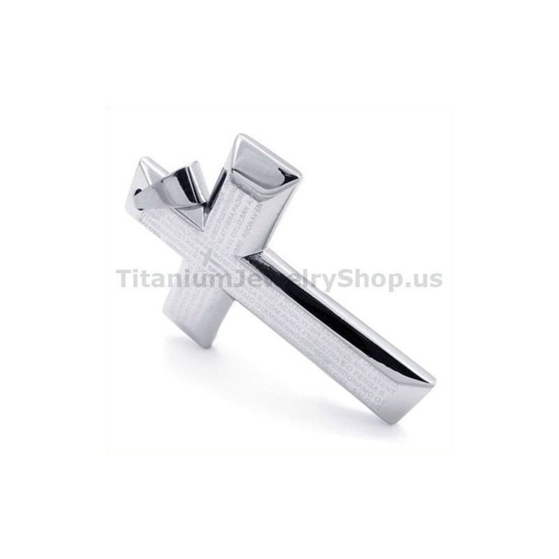 Pendentif Croix En Titane Couleur Argent - Chaîne Offerte