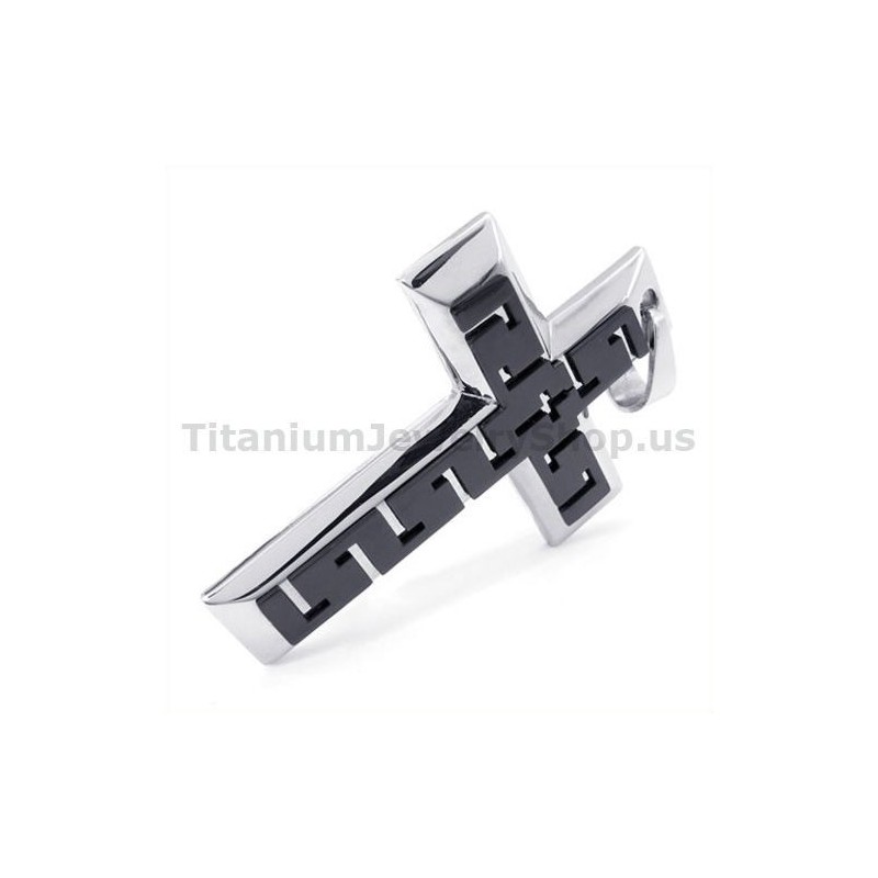 Pendentif Croix En Titane Noir - Chaîne Offerte