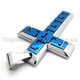 Pendentif Croix En Titane Bleu - Chaîne Offerte