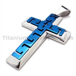 Pendentif Croix En Titane Bleu - Chaîne Offerte