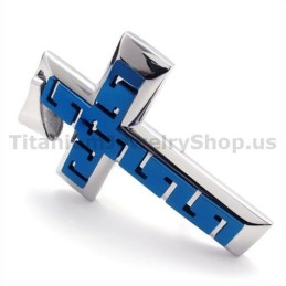 Pendentif Croix En Titane Bleu - Chaîne Offerte