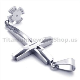 Pendentif Croix En Argent Et Titane Avec Diamants - Chaîne Offerte