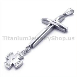 Pendentif Croix En Argent Et Titane Avec Diamants - Chaîne Offerte