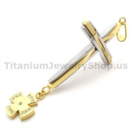 Pendentif Croix En Titane Doré Avec Diamants - Chaîne Offerte