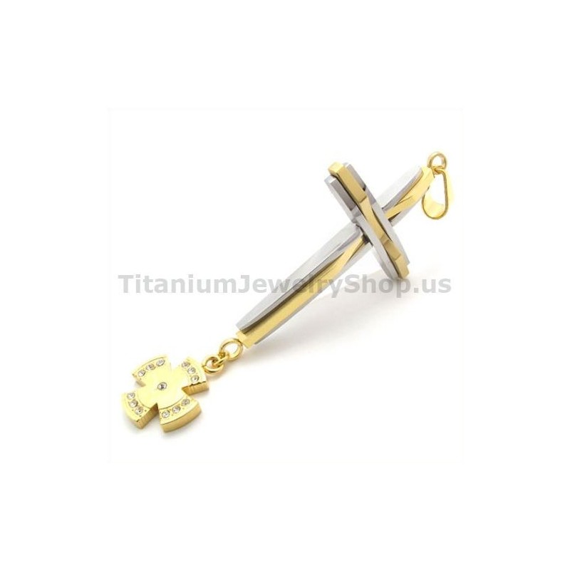 Pendentif Croix En Titane Doré Avec Diamants - Chaîne Offerte Pendentif Croix En Titane Doré Avec Diamants - Chaîne Offerte