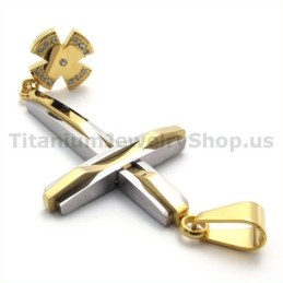 Pendentif Croix En Titane Doré Avec Diamants - Chaîne Offerte