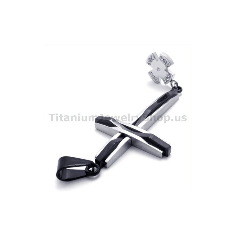 Pendentif Croix Noire En Titane Avec Diamants - Chaîne Offerte Pendentif Croix Noire En Titane Avec Diamants - Chaîne Offerte
